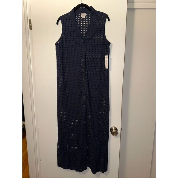 Chicos Navy Blue Eyelet Lace Notch Collar Maxi Dress Size 0.5 (Womens 6) NWT - Picture 7 of 15